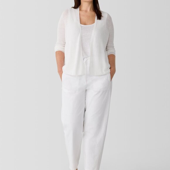 Eileen Fisher Organic Linen Cotton Airy Tuck Cropped White Cardigan Size SP - Picture 4 of 8